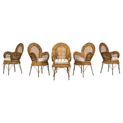 Conjunto de seis sillones de ratán de la Riviera francesa de mediados del siglo XX, Provenza