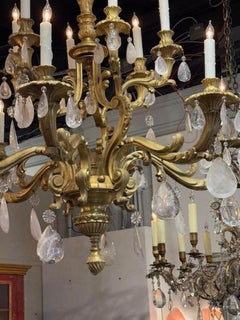 Mid 20th Century French Rococo Bronze and Rock Crystal Chandelier