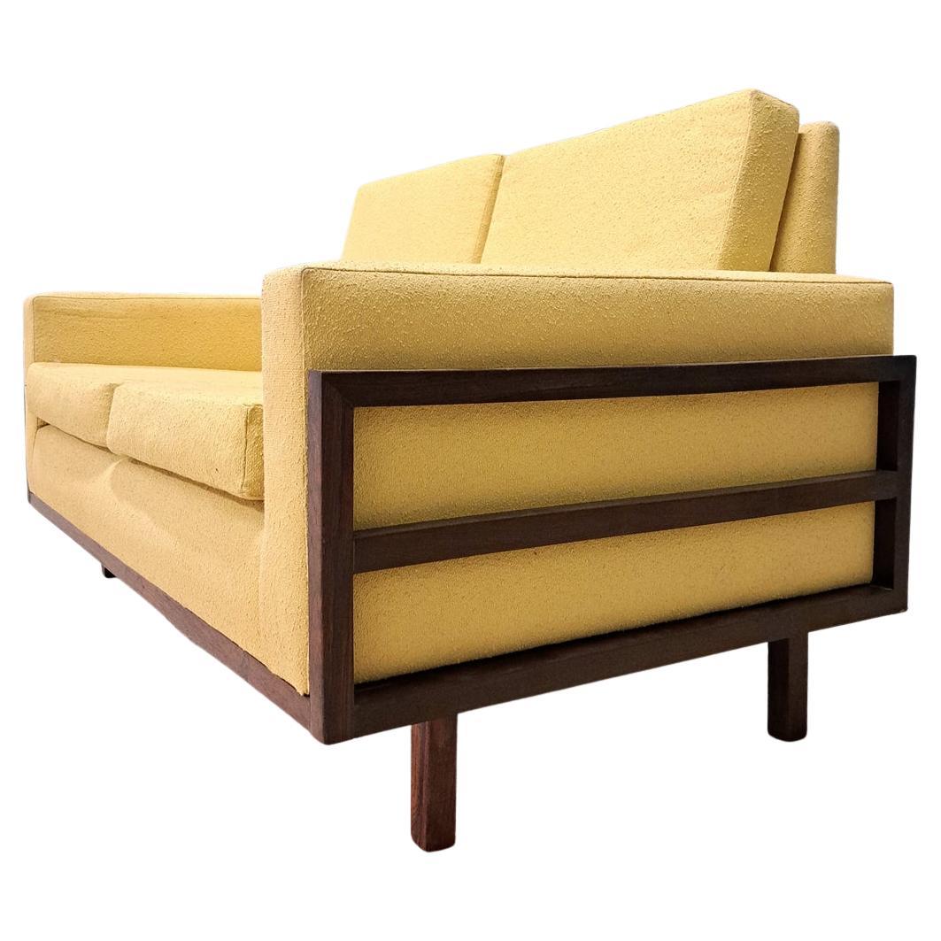 Mid-Century Modern Mid-20th Century French Rosewood Sofa in Bouclé Fabric, timeless Design For Sale