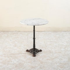 Mid-20th Century French Round Iron and Marble Bistro Table, Cafe Table