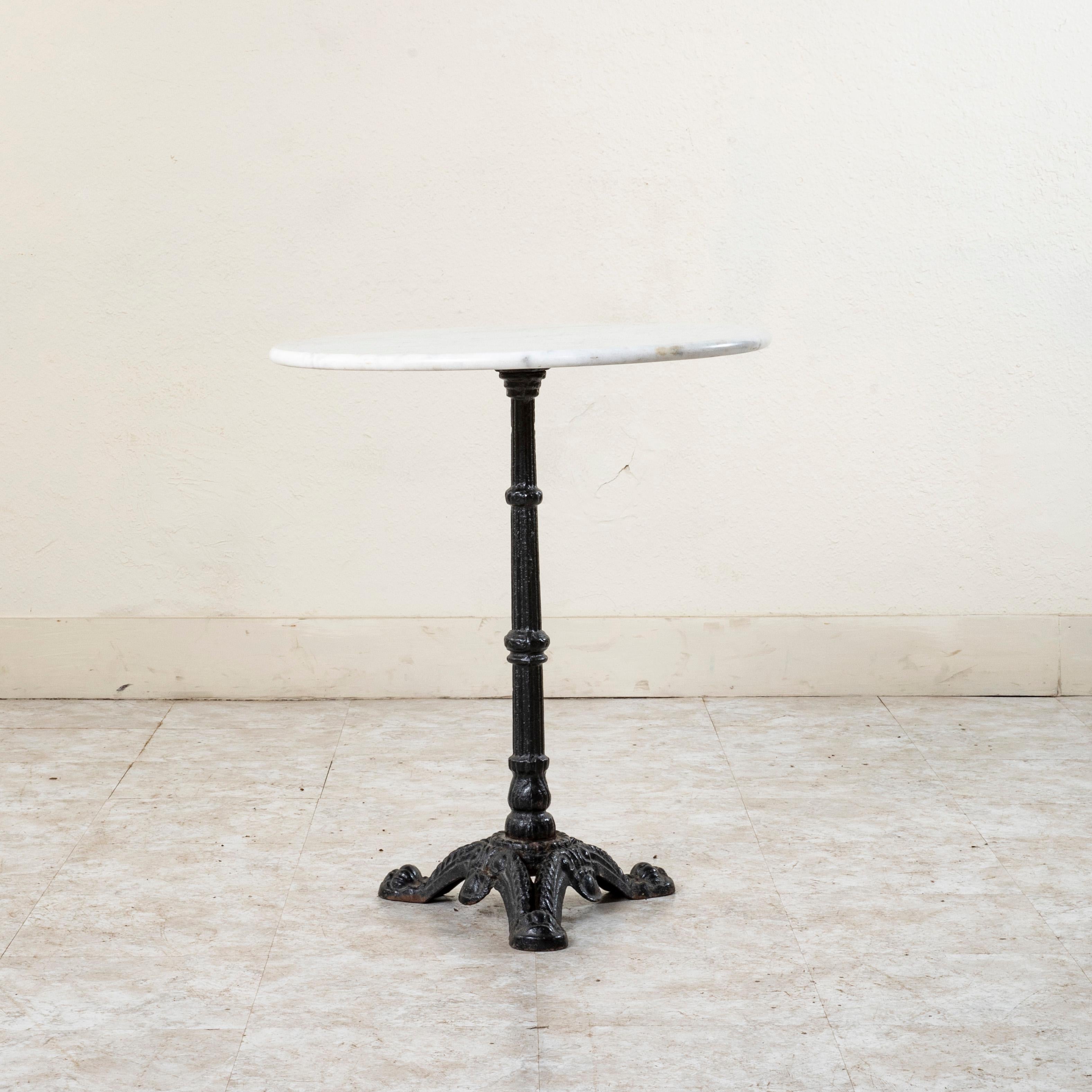 Cast Mid-20th Century French Round Iron and Marble Bistro Table, Cafe Table For Sale