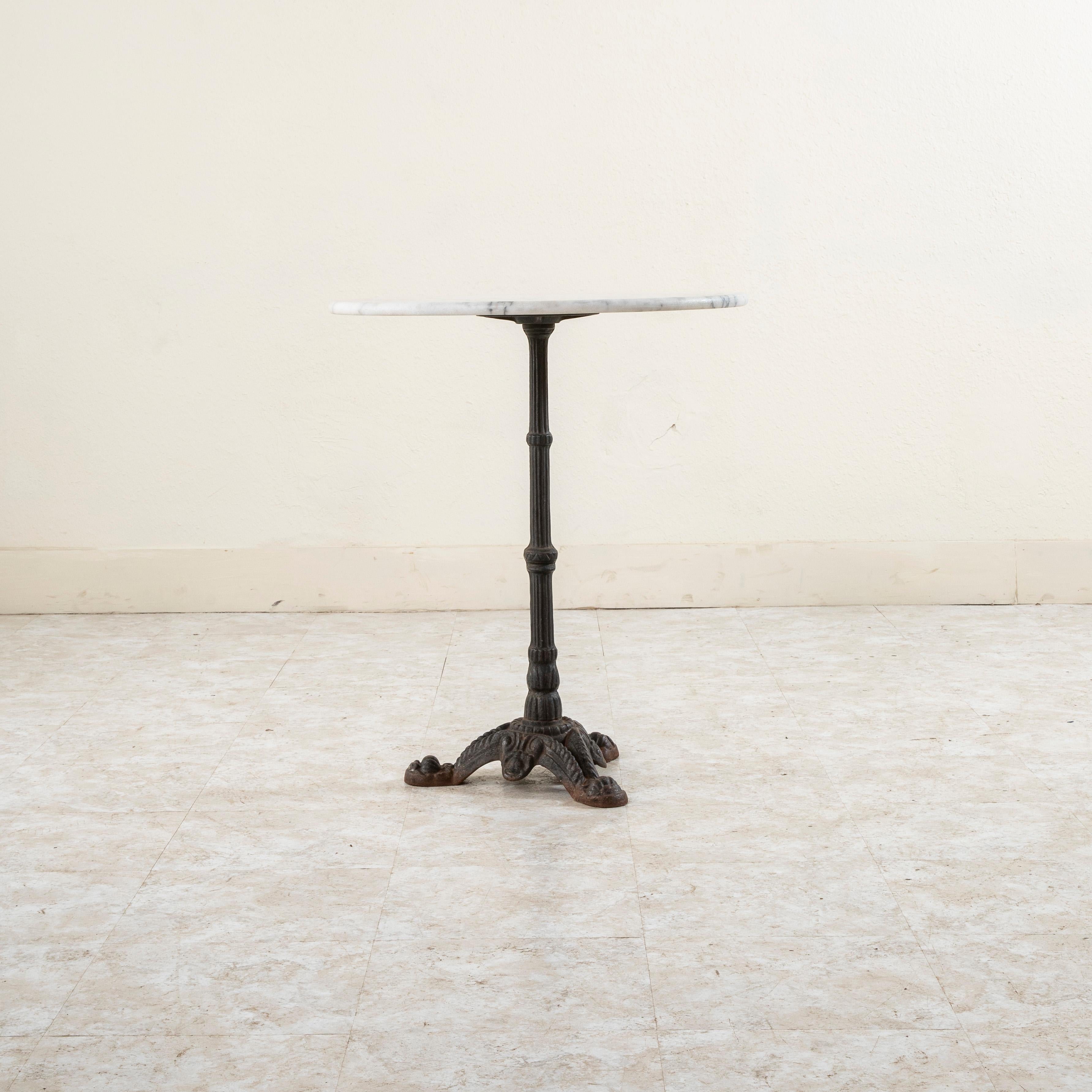 Mid-20th Century French Round Iron and Marble Bistro Table, Cafe Table 1