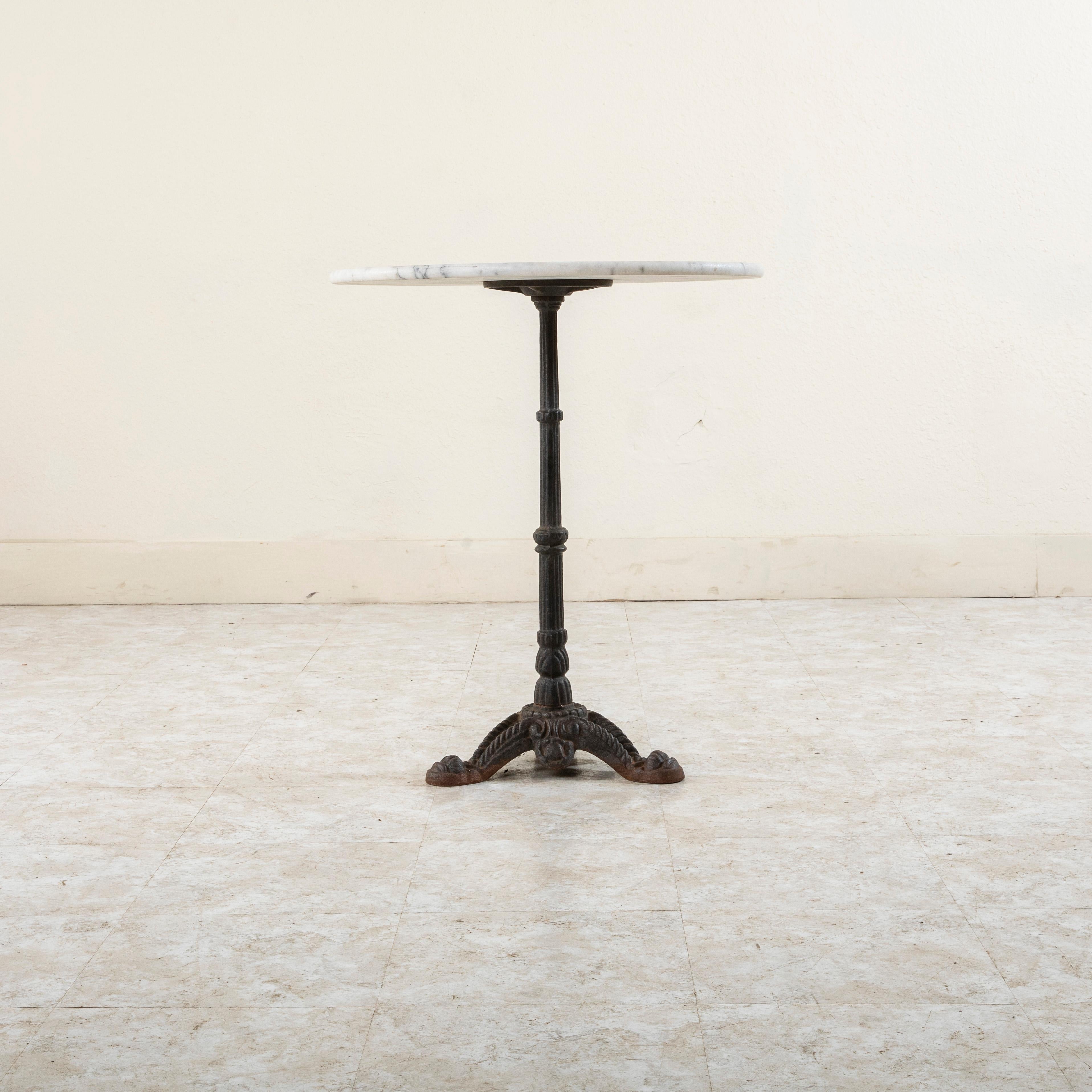 Mid-20th Century French Round Iron and Marble Bistro Table, Cafe Table 2