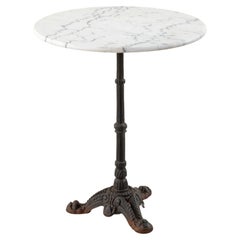 Vintage Mid-20th Century French Round Iron and Marble Bistro Table, Cafe Table
