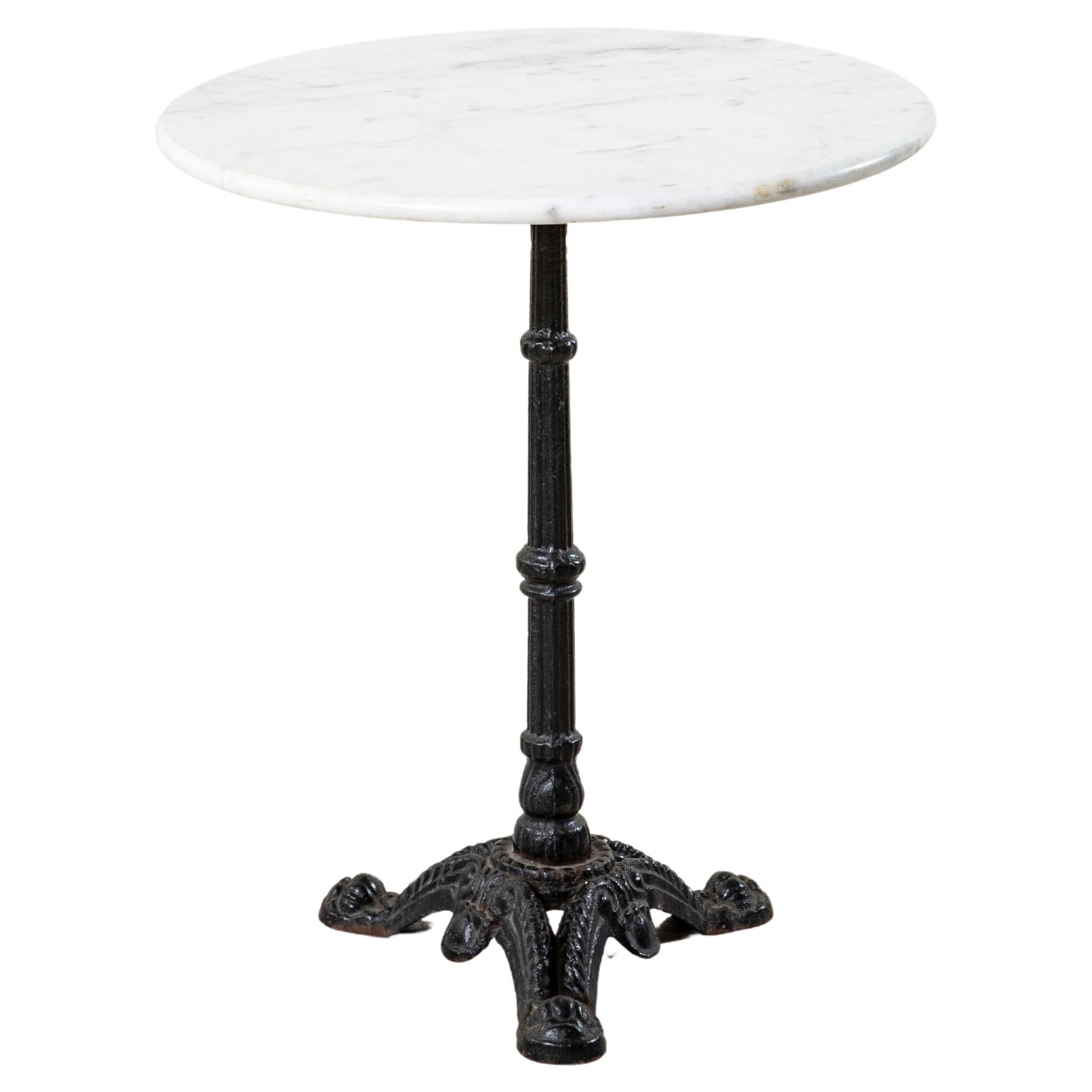 Mid-20th Century French Round Iron and Marble Bistro Table, Cafe Table For Sale