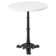 Used Mid-20th Century French Round Iron and Marble Bistro Table, Cafe Table