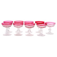 Vintage Mid-20th Century French Saint Louis Ruby Crystal Coupe Service For 8 People