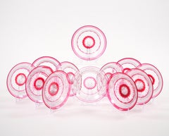 Mid-20th Century French Saint Louis Ruby Cut Crystal Cake Plate Set, Service for