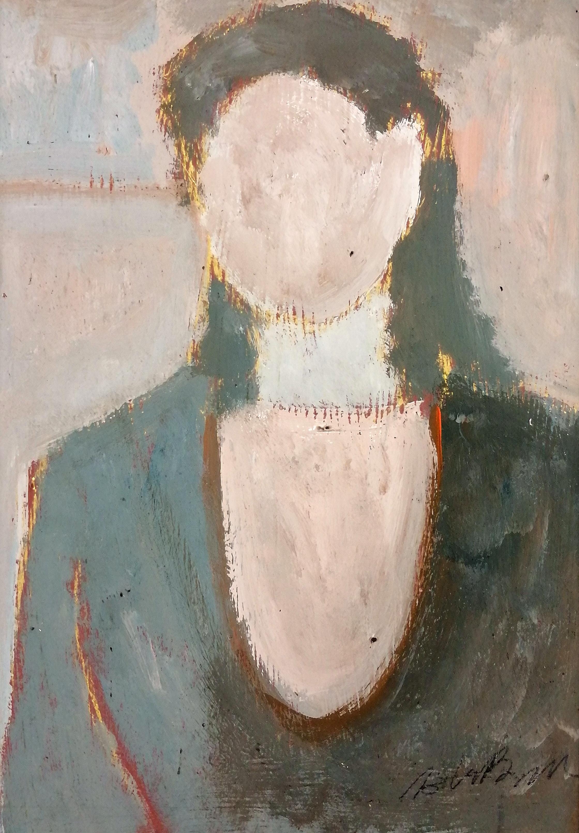 Porträt einer Dame - Französisches figuratives modernistisches Ölgemälde aus der Mitte des Jahrhunderts – Painting von Mid 20th Century French School 