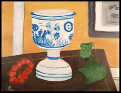 Bodegón de mesa - Gran pintura moderna francesa de mediados del siglo XX al óleo sobre lienzo