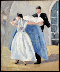 The Dancers - Mid 20th Century Modern French Figurative Portrait Oil Painting