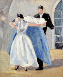 The Dancers - Mid 20th Century Modern French Figurative Portrait Oil Painting