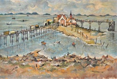 Birnbeck Pier - Mid 20th Century English Naive Bristol Oil on Board Painting