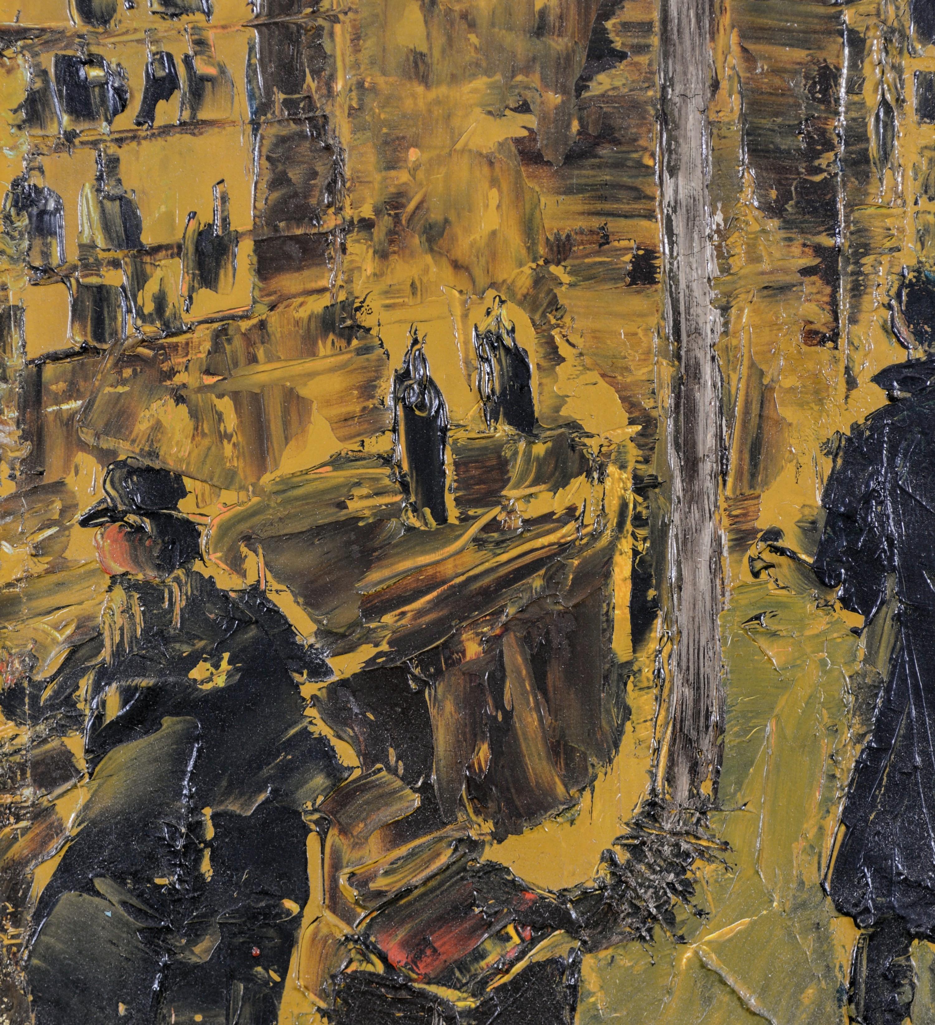 Café de la Gare - Pintura al óleo figurativa expresionista francesa de mediados del siglo XX - Landscape Painting Marrón de Mid 20th Century French School