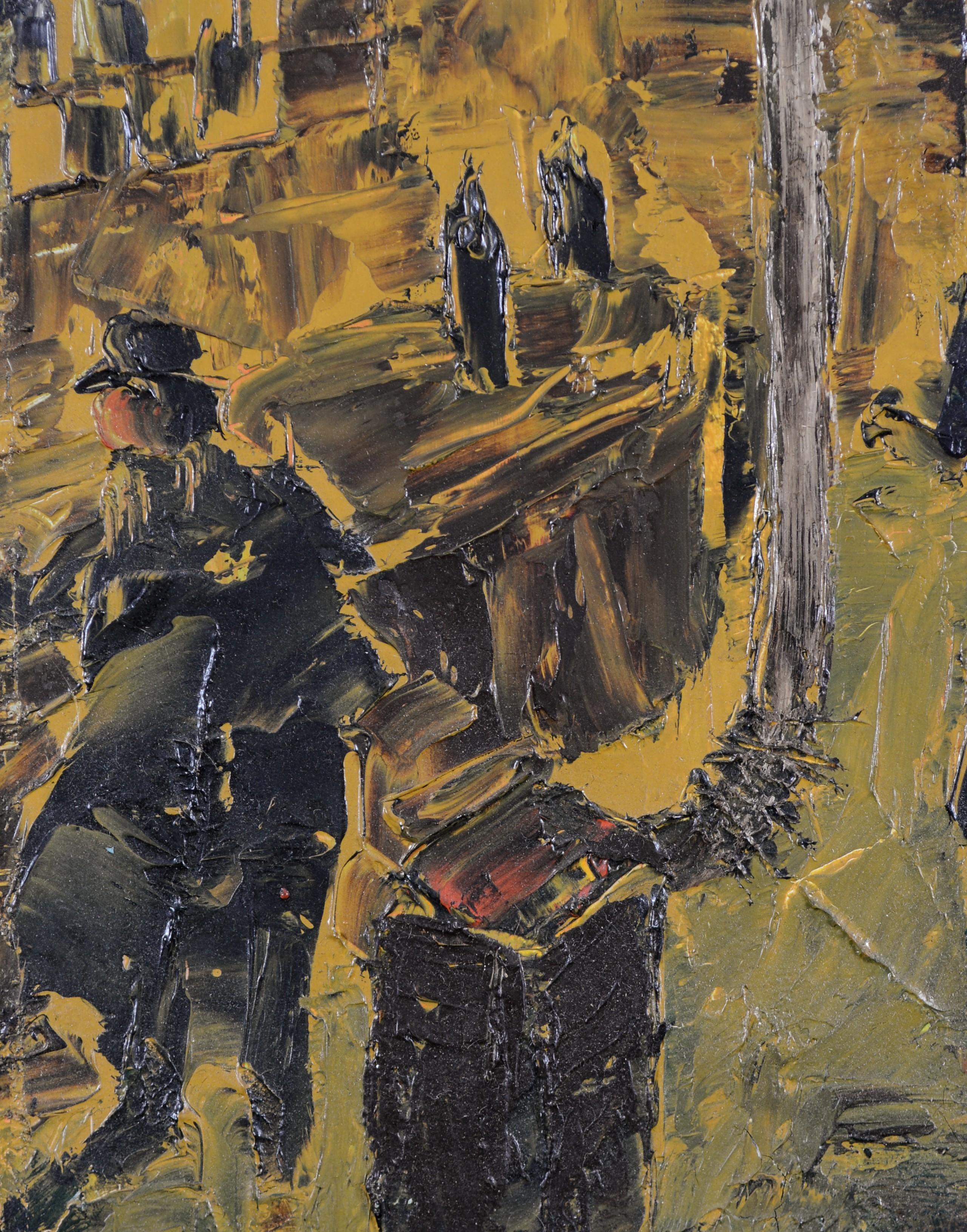Café de la Gare - Pintura al óleo figurativa expresionista francesa de mediados del siglo XX en venta 1