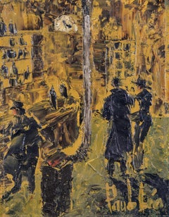 Café de la Gare - Mid 20th Century French Expressionist Figurative Oil Painting