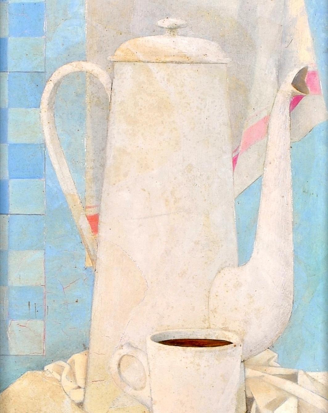 Cafetiere Blanche - Mid 20th Century Cubist Modernist Oil on Board Painting For Sale 1