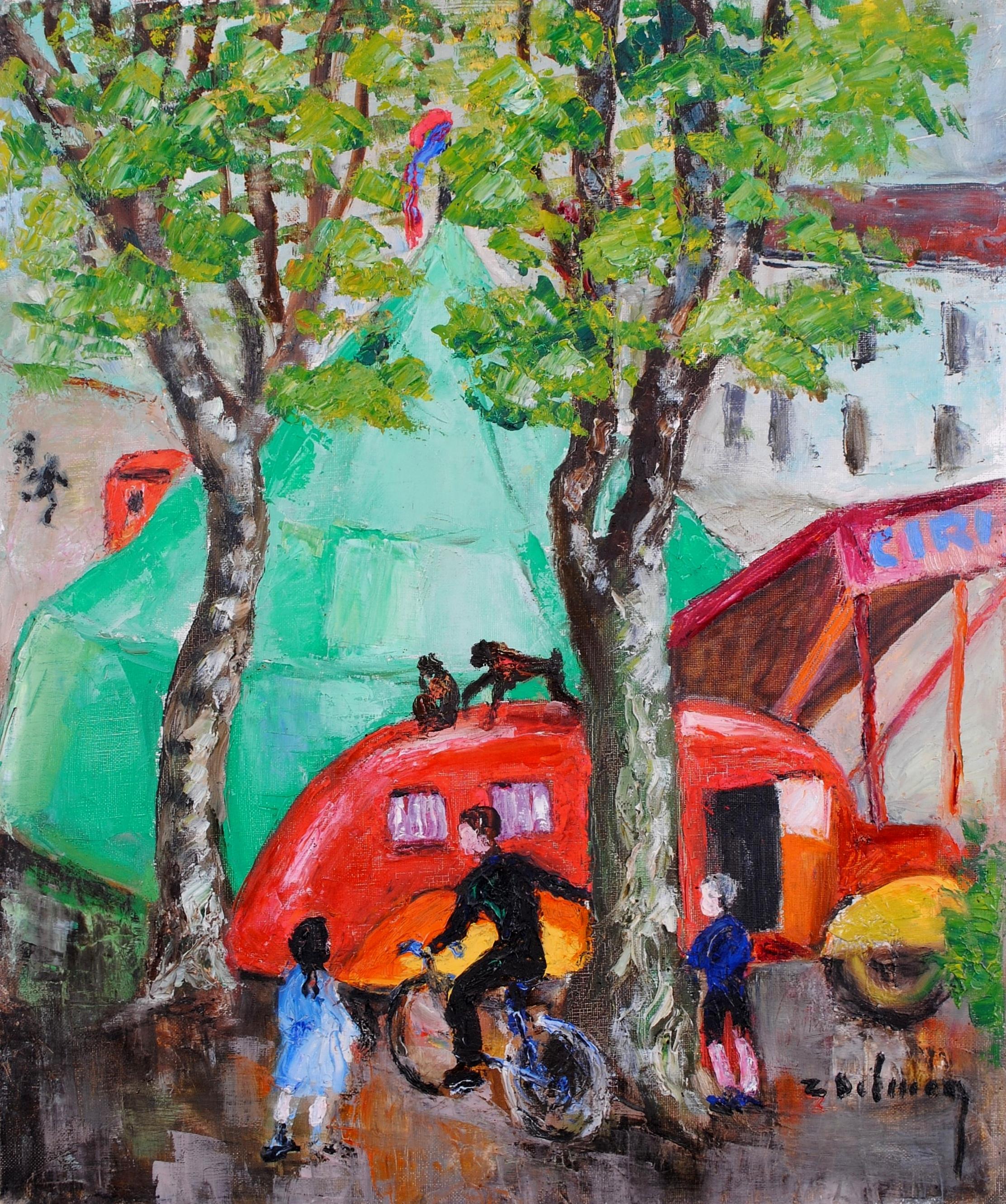 Circus - Französisches modernistisches Ölgemälde auf Leinwand, Figuratives Gemälde, Mitte des 20. Jahrhunderts (Moderne), Painting, von Mid 20th Century French School
