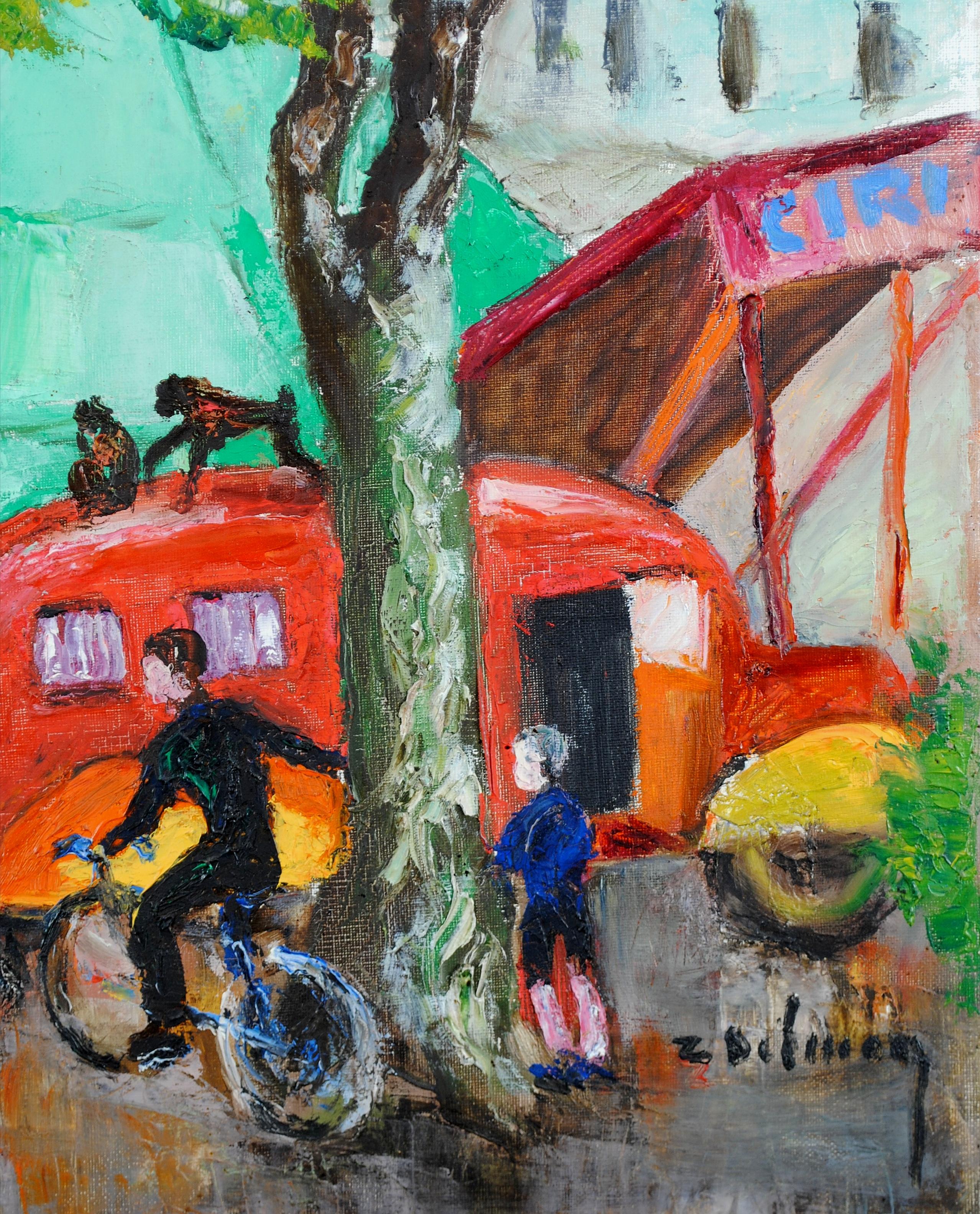 Circus - Französisches modernistisches Ölgemälde auf Leinwand, Figuratives Gemälde, Mitte des 20. Jahrhunderts im Angebot 1