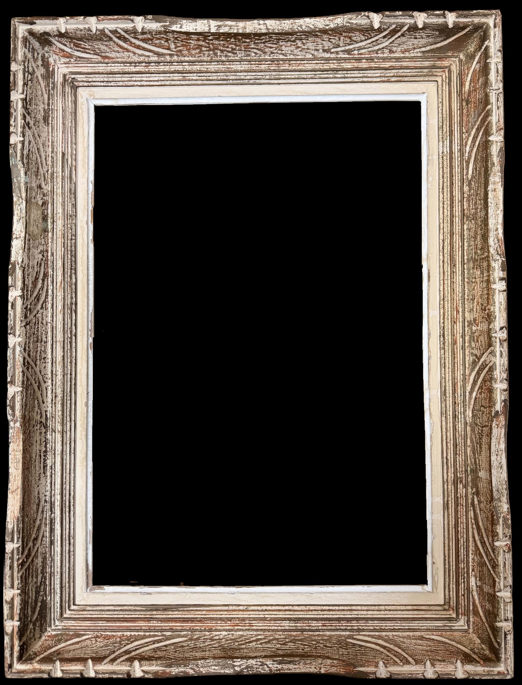 French Rustic Weathered Wooden Picture Frame, Mid-20th Century