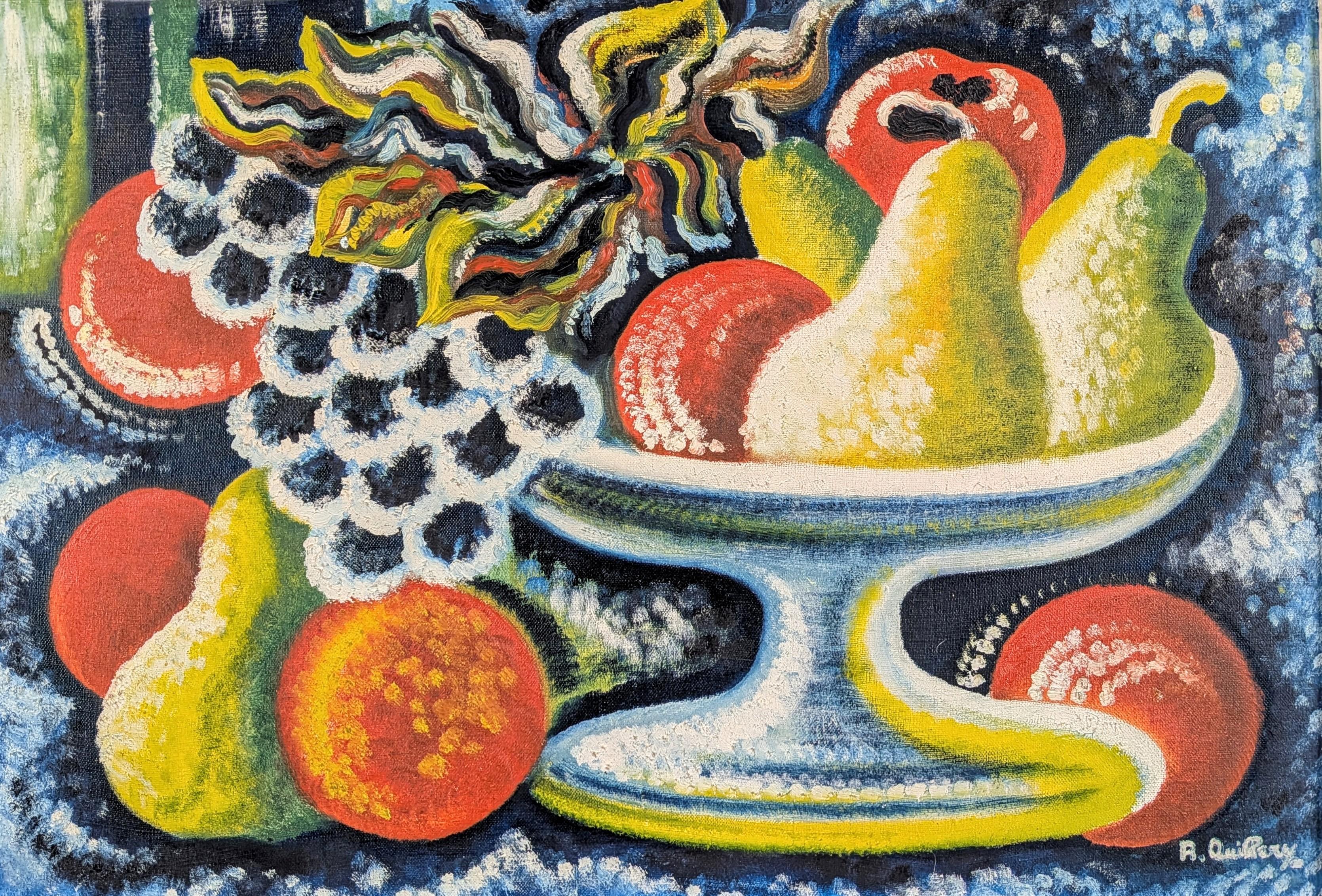 Fruta en un cuenco - Pintura postimpresionista francesa de bodegón de mediados del siglo XX - Painting de Mid 20th Century French School