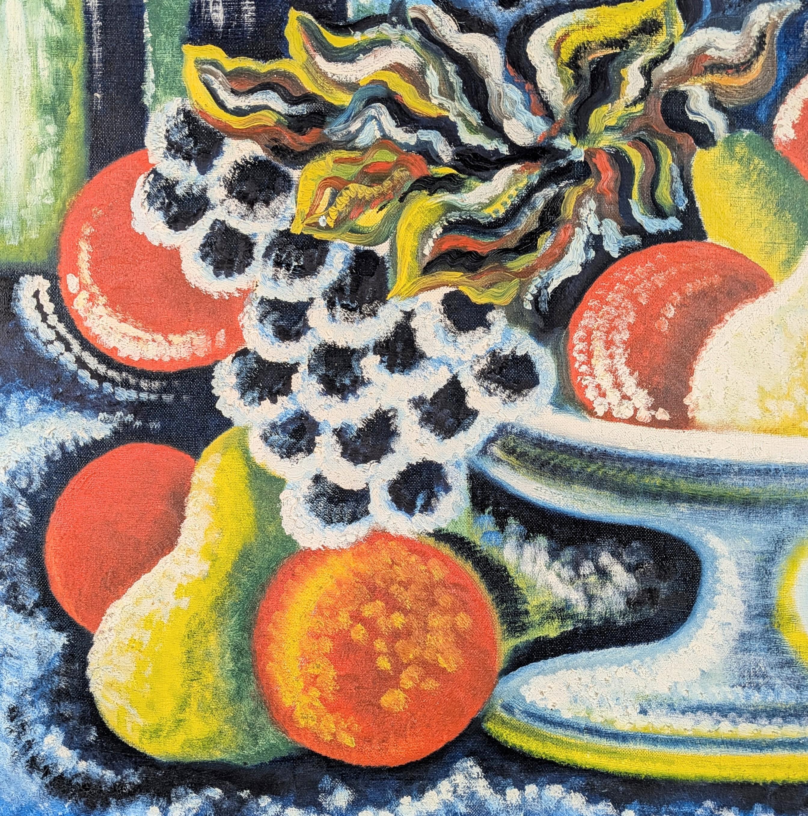 Fruta en un cuenco - Pintura postimpresionista francesa de bodegón de mediados del siglo XX - Painting Posimpresionista de Mid 20th Century French School