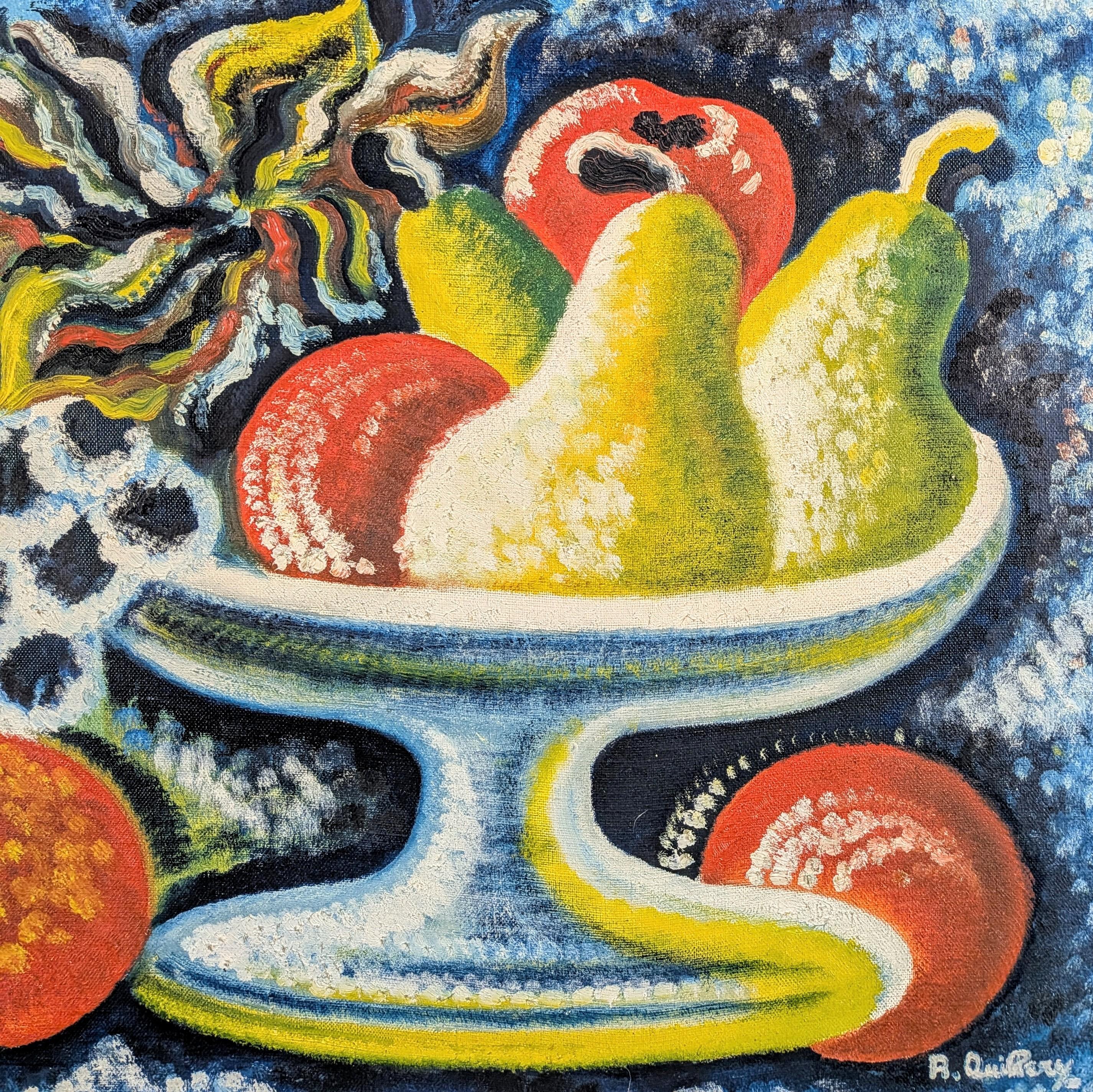 Fruta en un cuenco - Pintura postimpresionista francesa de bodegón de mediados del siglo XX - Still-Life Painting Beige de Mid 20th Century French School