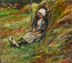 Girl in a Landscape - French Impressionist Mid 20th Century Portrait Painting