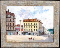 Grenoble, Place de Metz - Mid 20th Century French Naif Oil on Board Painting