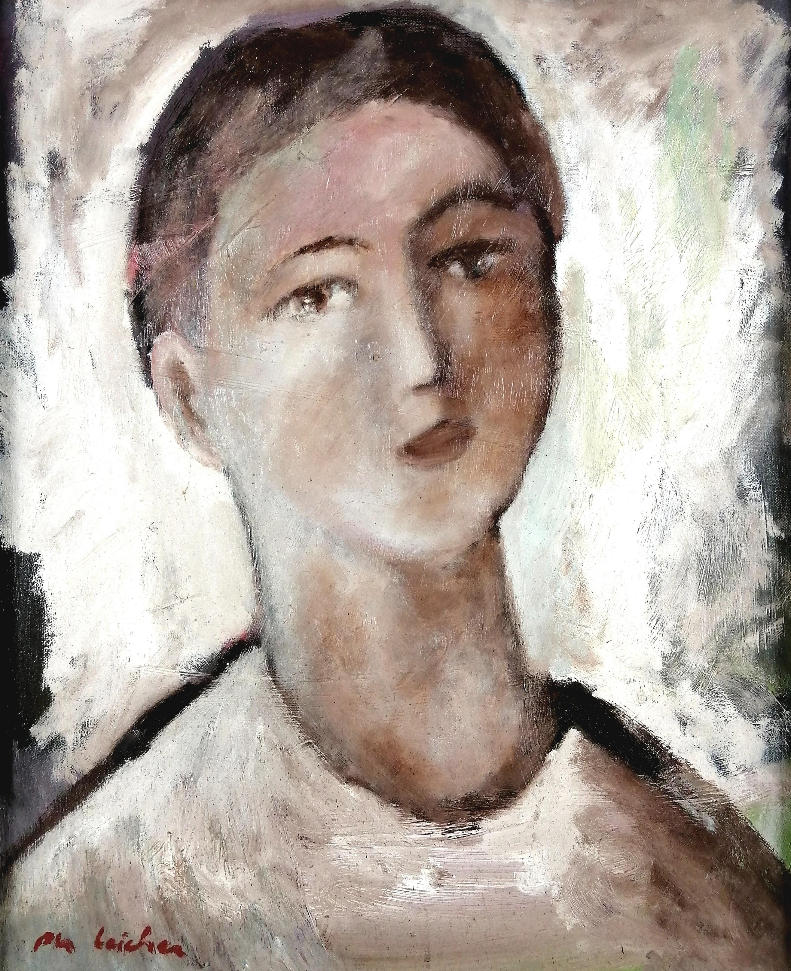 Cabeza de niño - Retrato al óleo modernista francés de mediados del siglo XX - Painting de Mid 20th Century French School