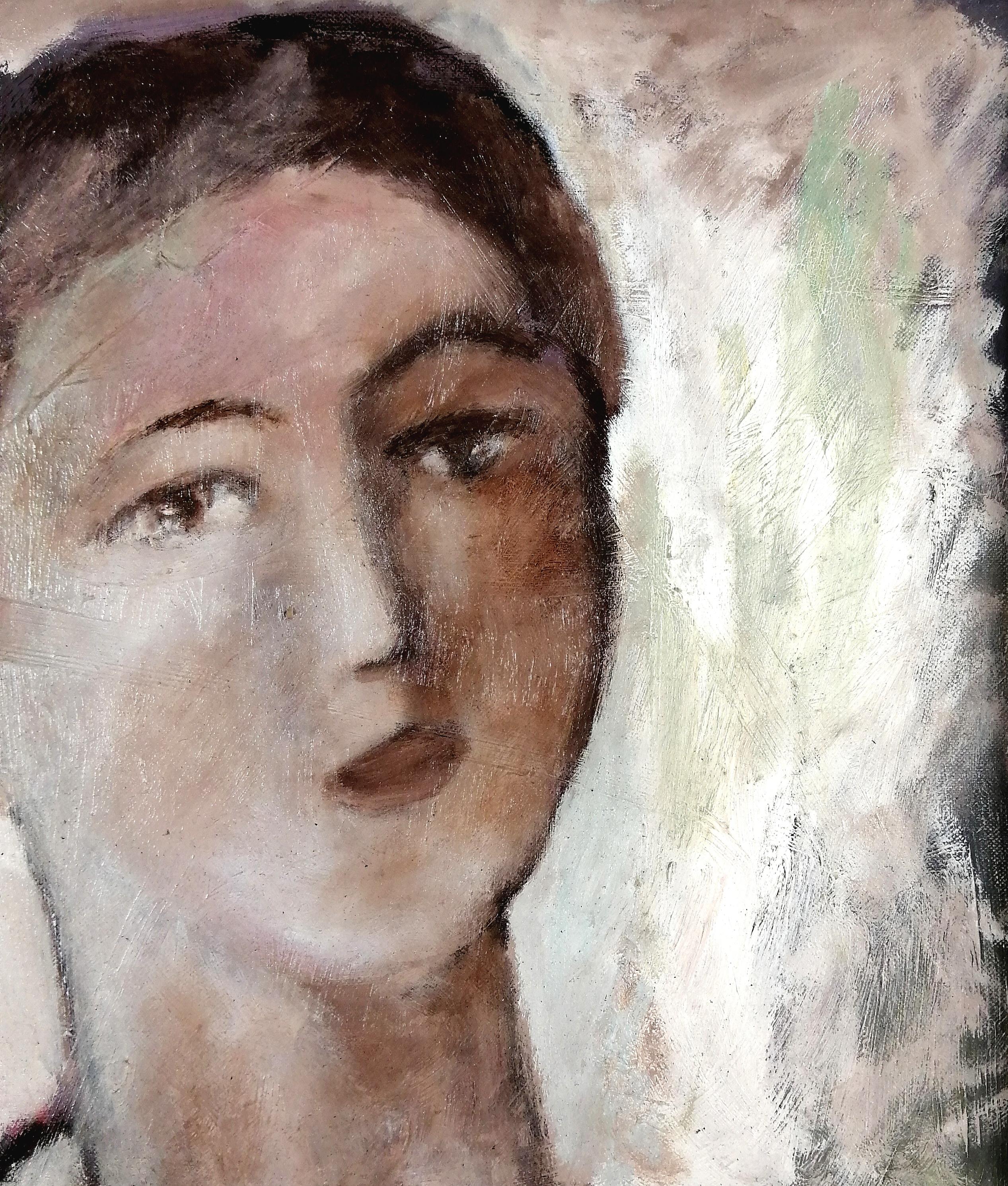 Cabeza de niño - Retrato al óleo modernista francés de mediados del siglo XX - Painting Moderno de Mid 20th Century French School