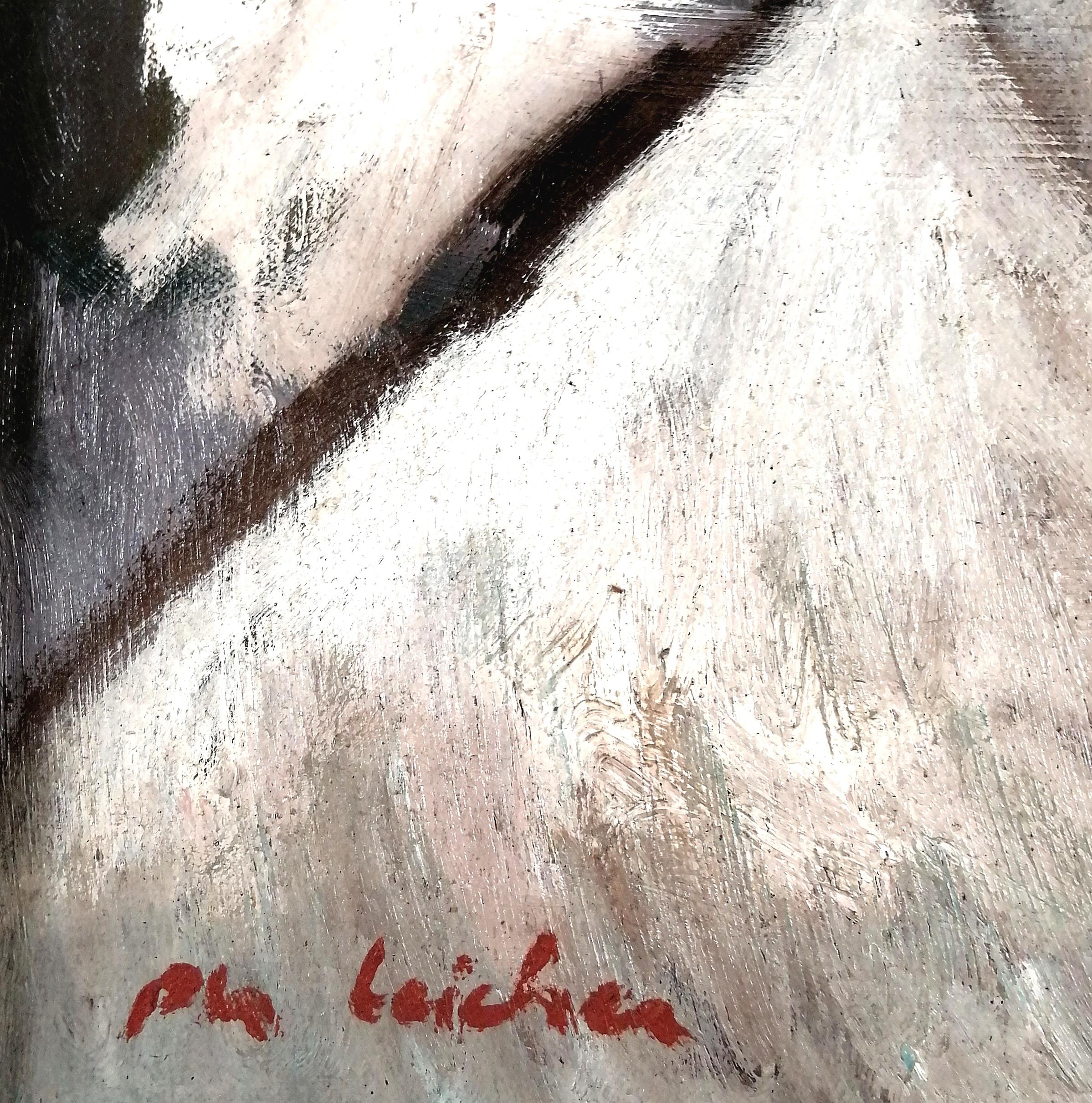 Cabeza de niño - Retrato al óleo modernista francés de mediados del siglo XX en venta 1