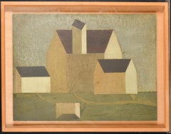 Houses in a Landscape - Mid 20th Century French Oil on Board Cubist Painting