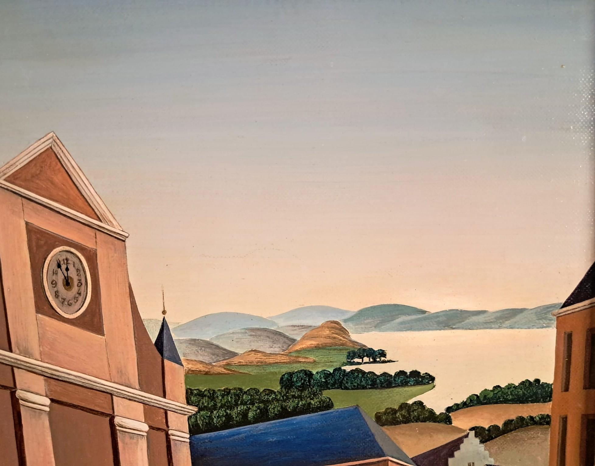 La Rue Deserte - Mid 20th Century French Naïf Town Landscape Oil Painting For Sale 4