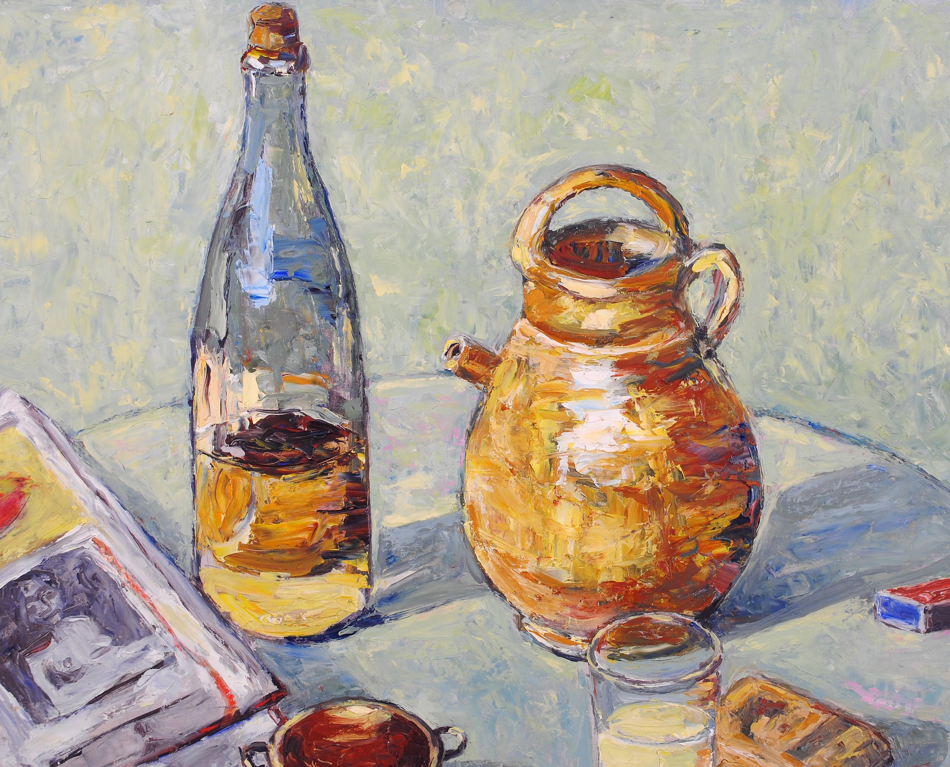 Le Pastis - Mid 20th Century French Impressionist Still Life Alcohol Painting - Gray Still-Life Painting by Mid 20th Century French School