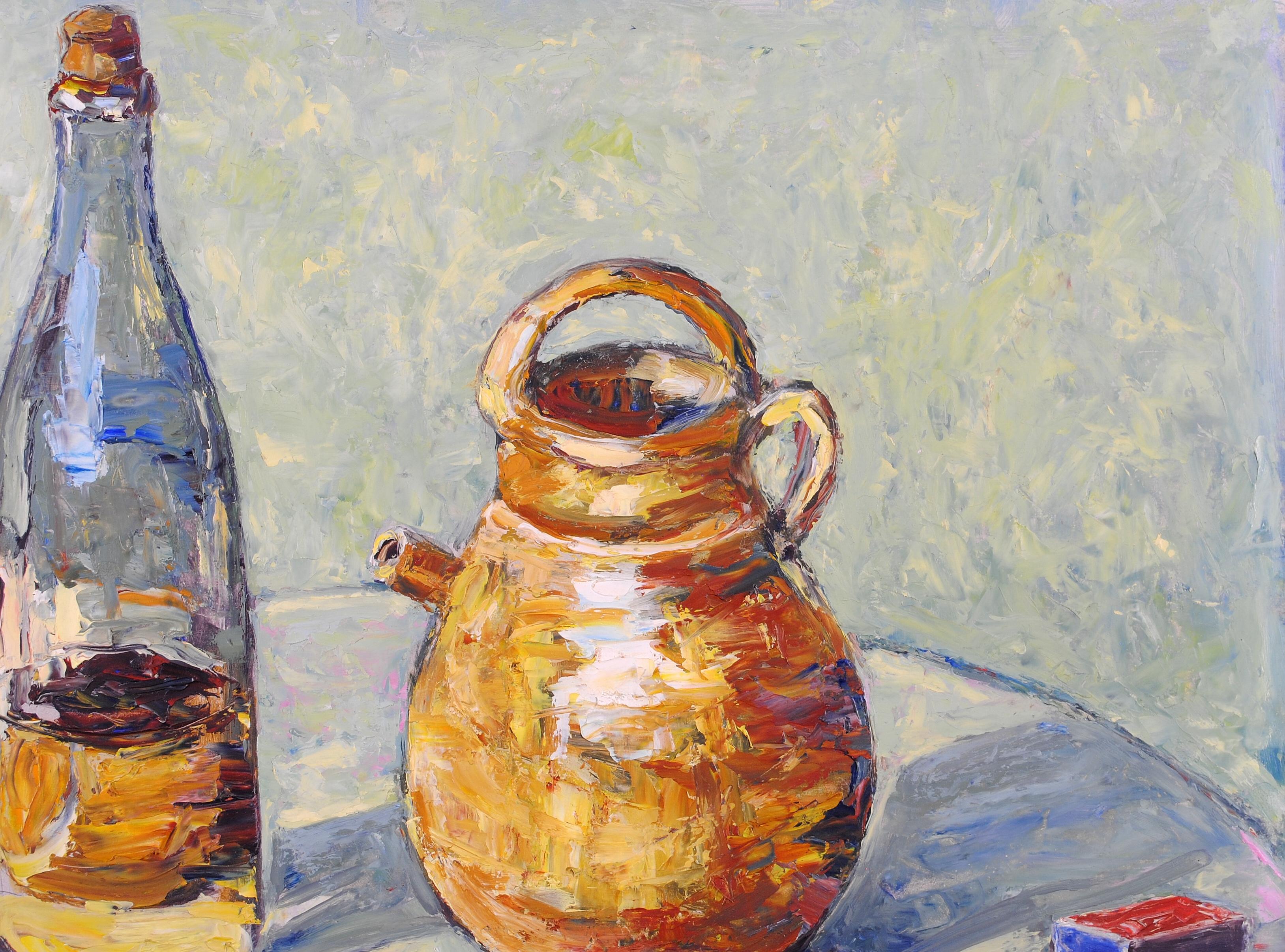 Le Pastis - Mid 20th Century French Impressionist Still Life Alcohol Painting For Sale 1