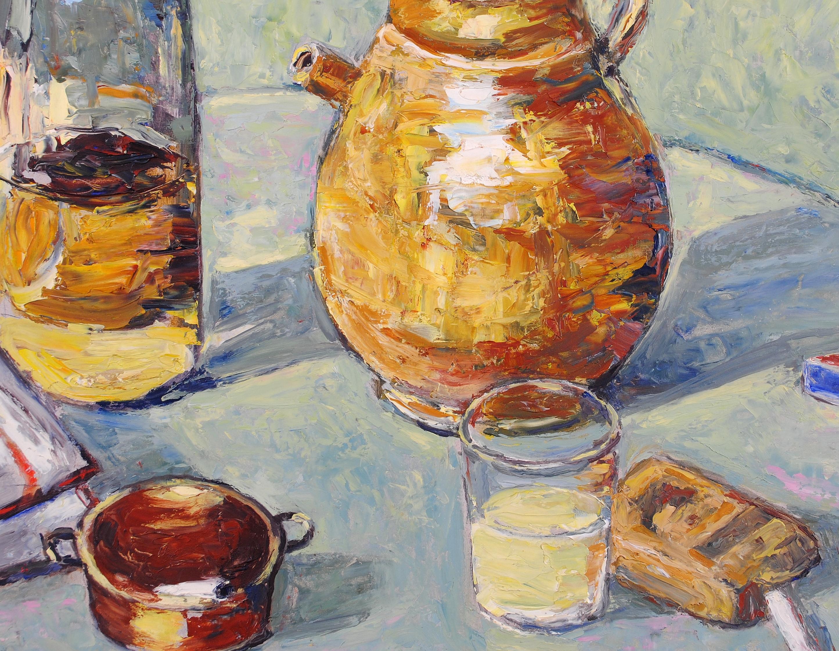 Le Pastis - Mid 20th Century French Impressionist Still Life Alcohol Painting For Sale 4
