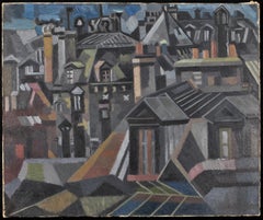 Paris Rooftops - Mid 20th Century French France Cubist Oil on Canvas Painting