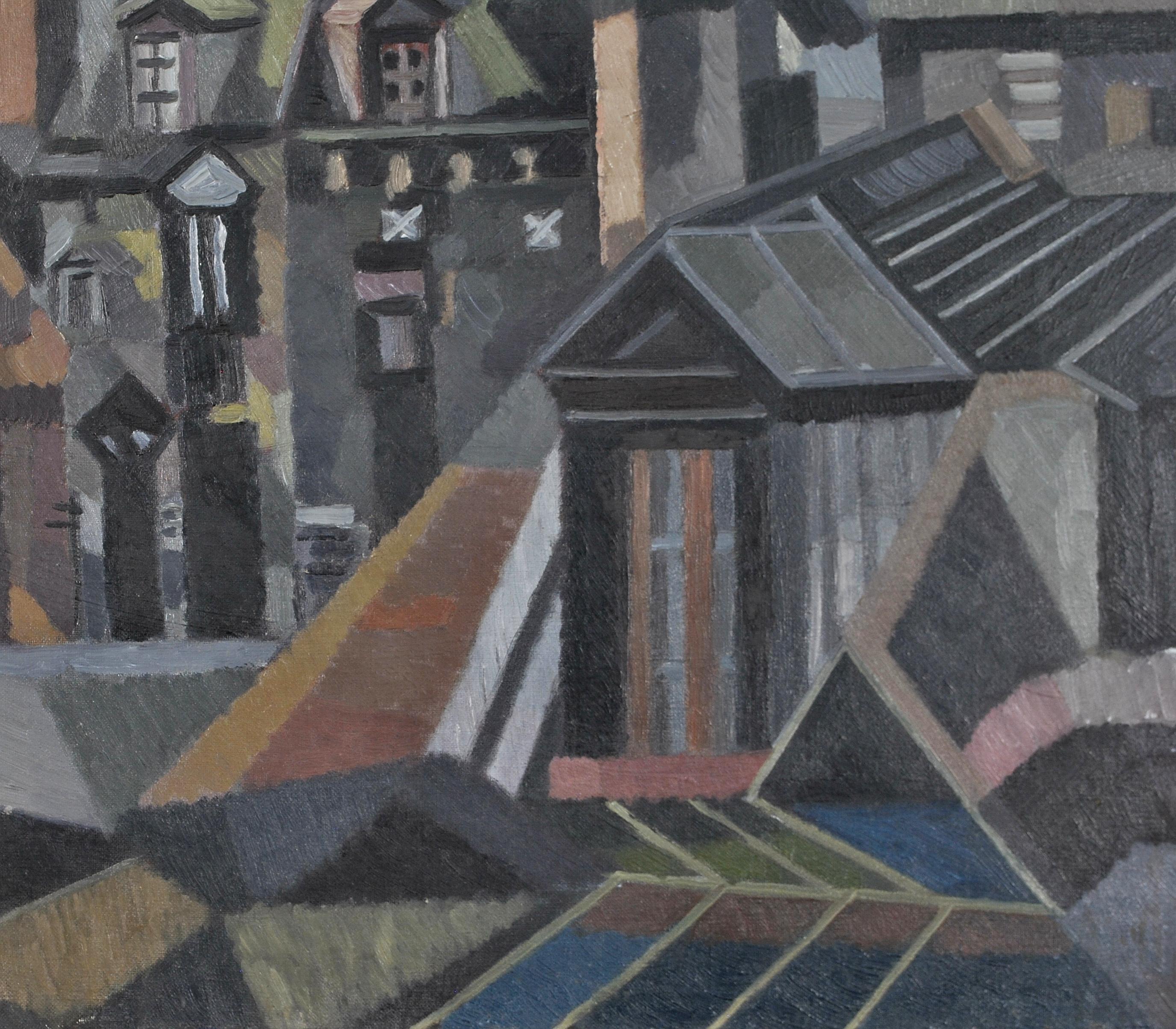 Paris Rooftops - Mid 20th Century French France Cubist Oil on Canvas Painting For Sale 5