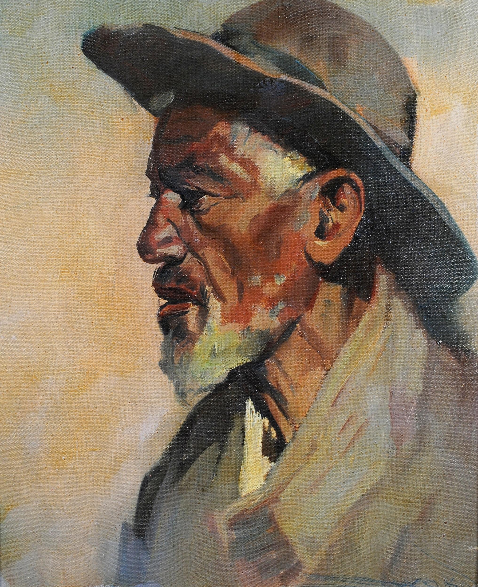 Retrato de un hombre negro - Pintura francesa al óleo sobre lienzo de mediados del siglo XX - Painting de Mid 20th Century French School