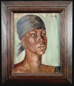 Portrait of a Black Woman - Mid 20th Century French Oil on Board Painting