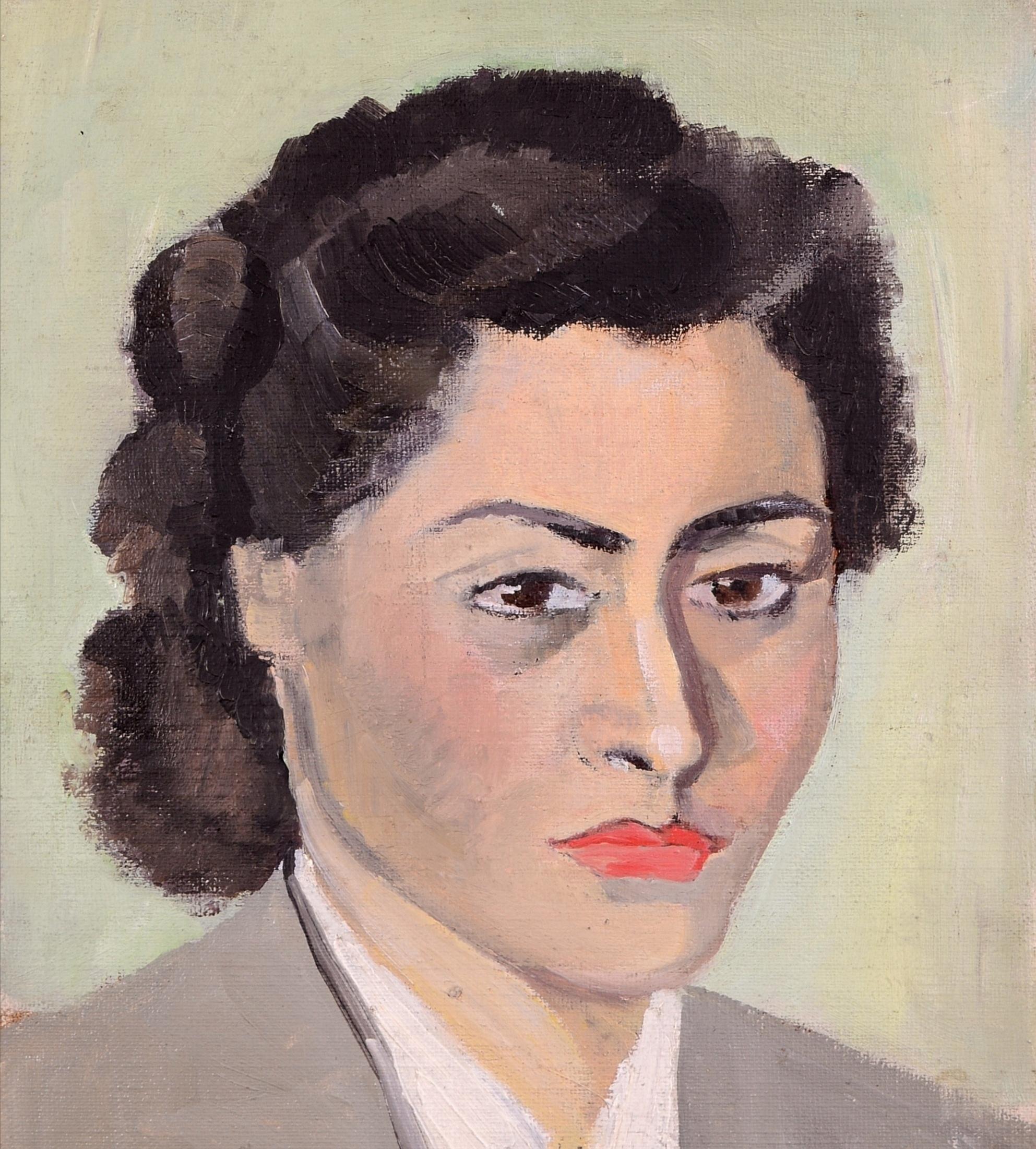 Retrato de una dama - Mediados del siglo XX Pintura modernista francesa al óleo sobre tabla - Painting Moderno de Mid 20th Century French School