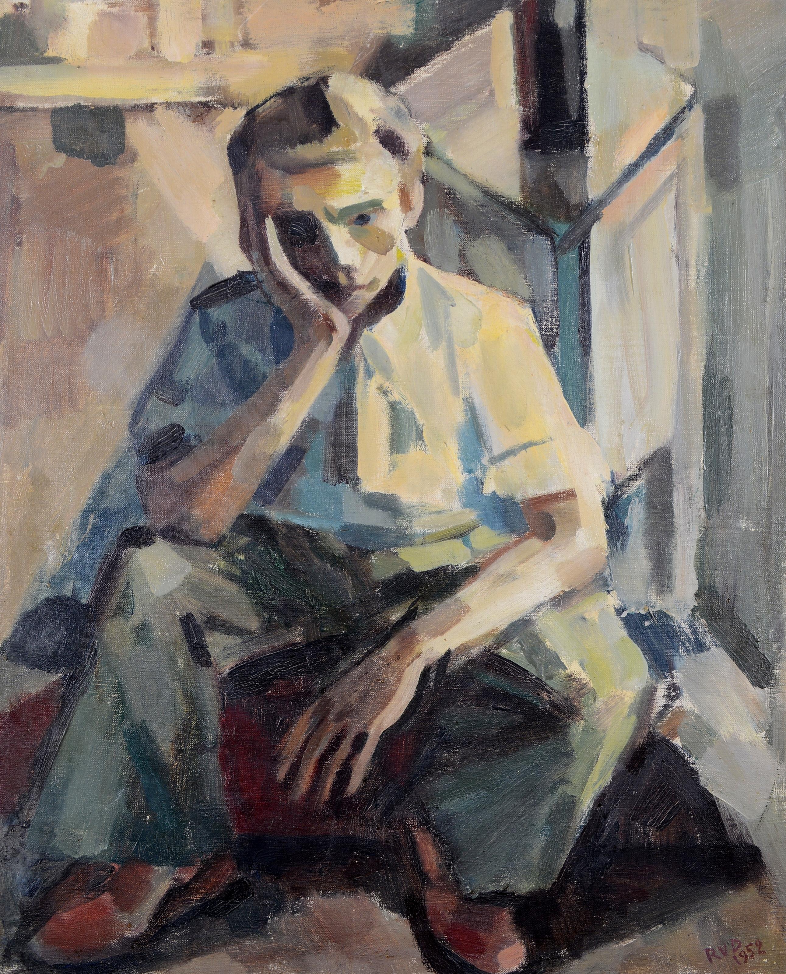 Portrait of a Young Man - Mid Century French Impressionist Interior Oil Painting