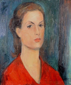 Ritratto di giovane donna - Pittura olio su tela francese della metà del XX secolo