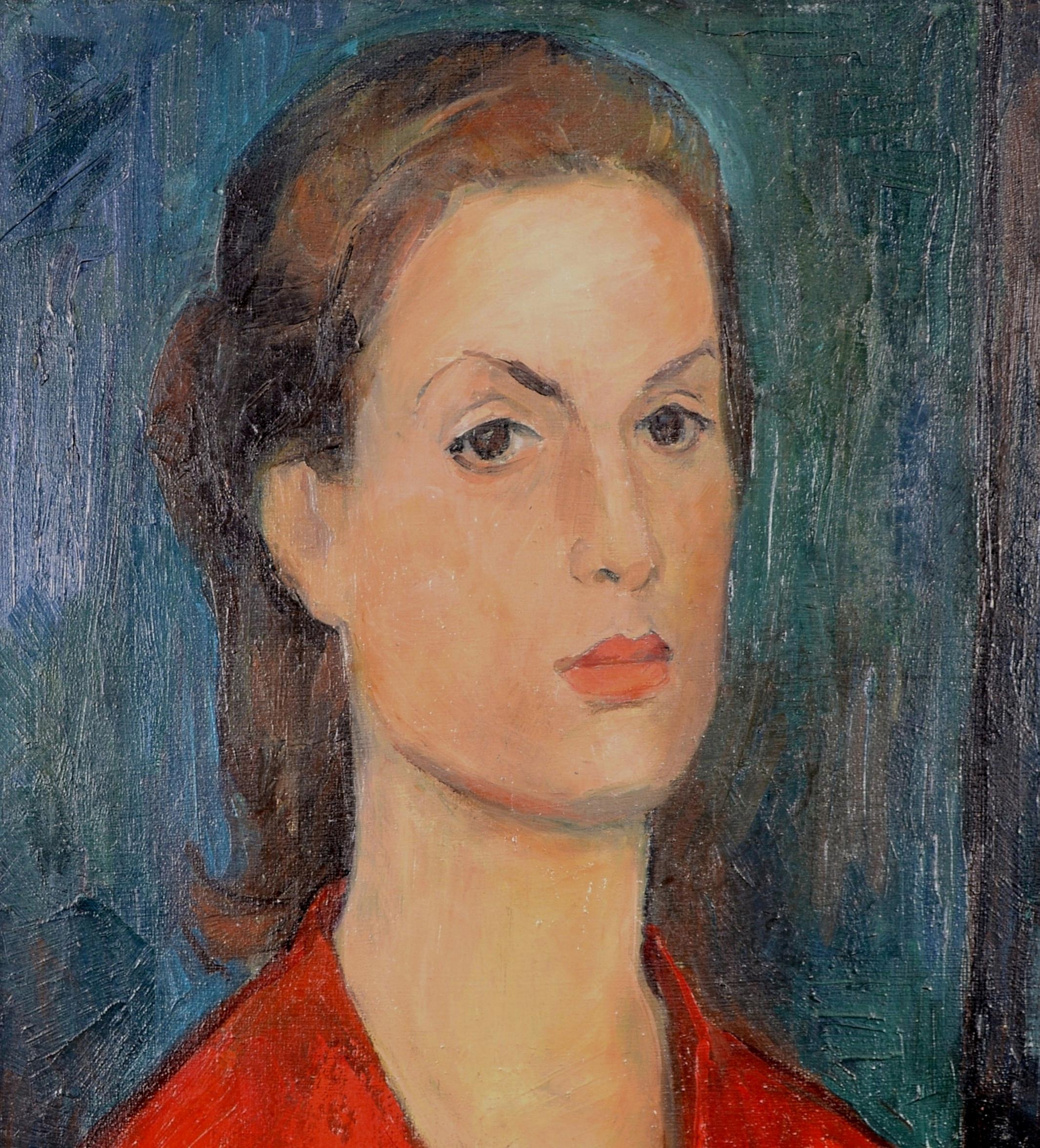 Ein schönes signiertes und datiertes französisches Öl-auf-Leinwand-Porträt einer jungen Frau in einem roten Kleid aus dem Jahr 1957,

Künstler: Französische Schule, Mitte des 20. Jahrhunderts
Titel: Porträt einer jungen Frau
Medium: Öl auf