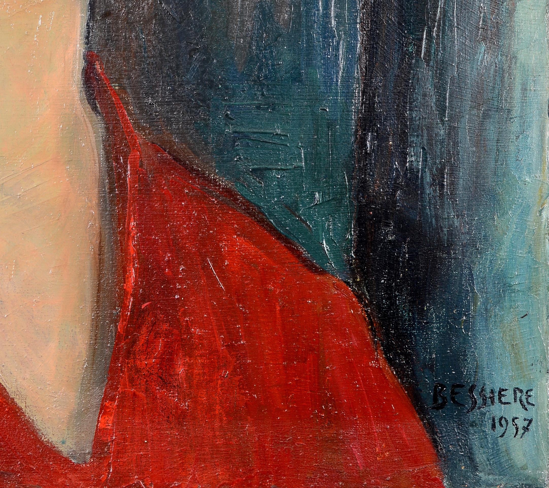 Porträt einer jungen Frau - Mitte des 20. Jahrhunderts Französisch Öl auf Leinwand Gemälde im Angebot 1