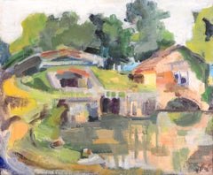 River Landscape - Mid 20th Century French Post Impressionist Oil Painting
