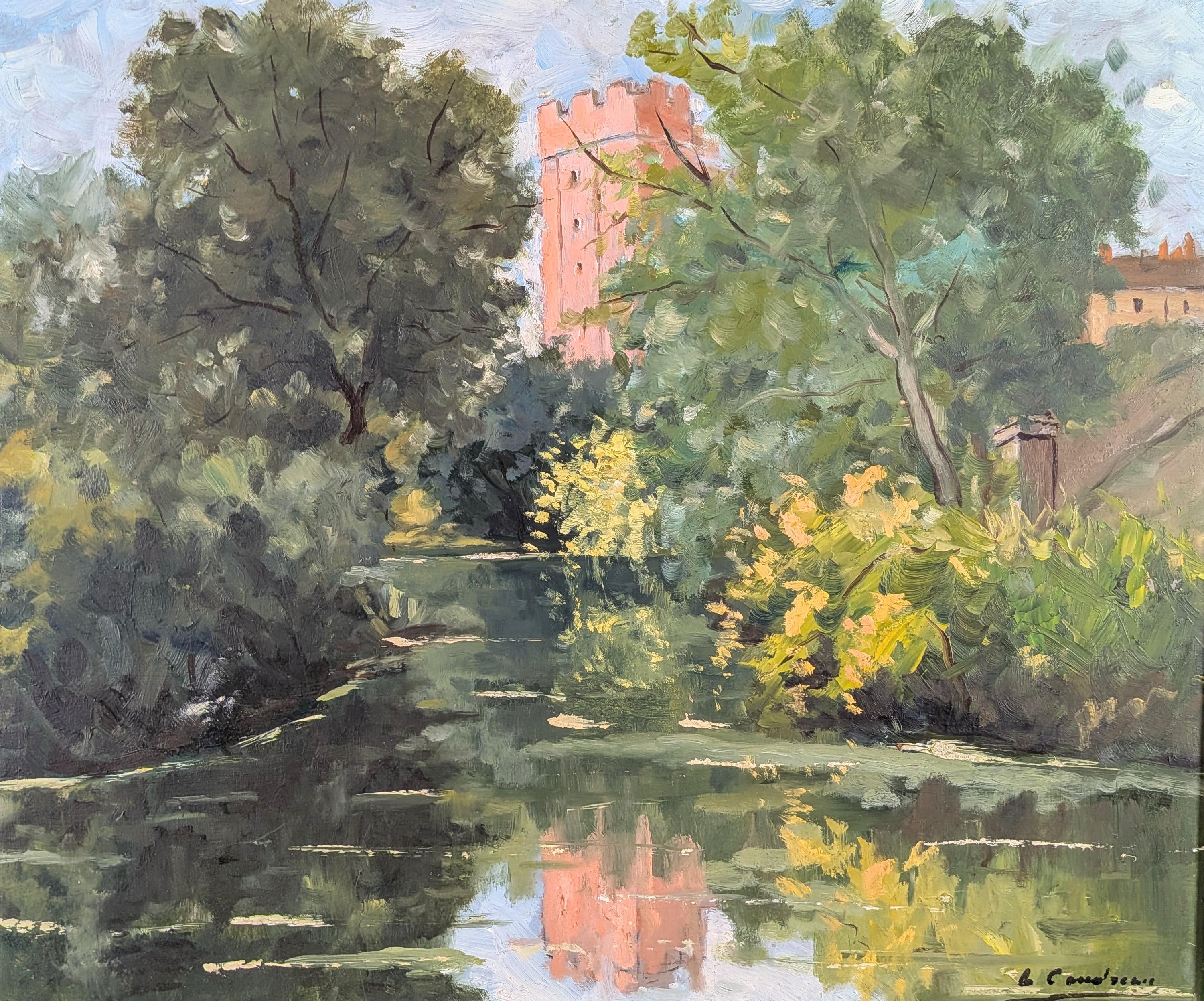 Paysage de rivière Tranquil - Peinture à l'huile française du milieu du 20e siècle - Painting de Mid 20th Century French School