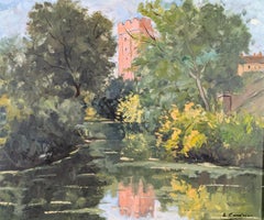 Tranquil River Landscape - Mid 20th Century French Landscape Oil Painting