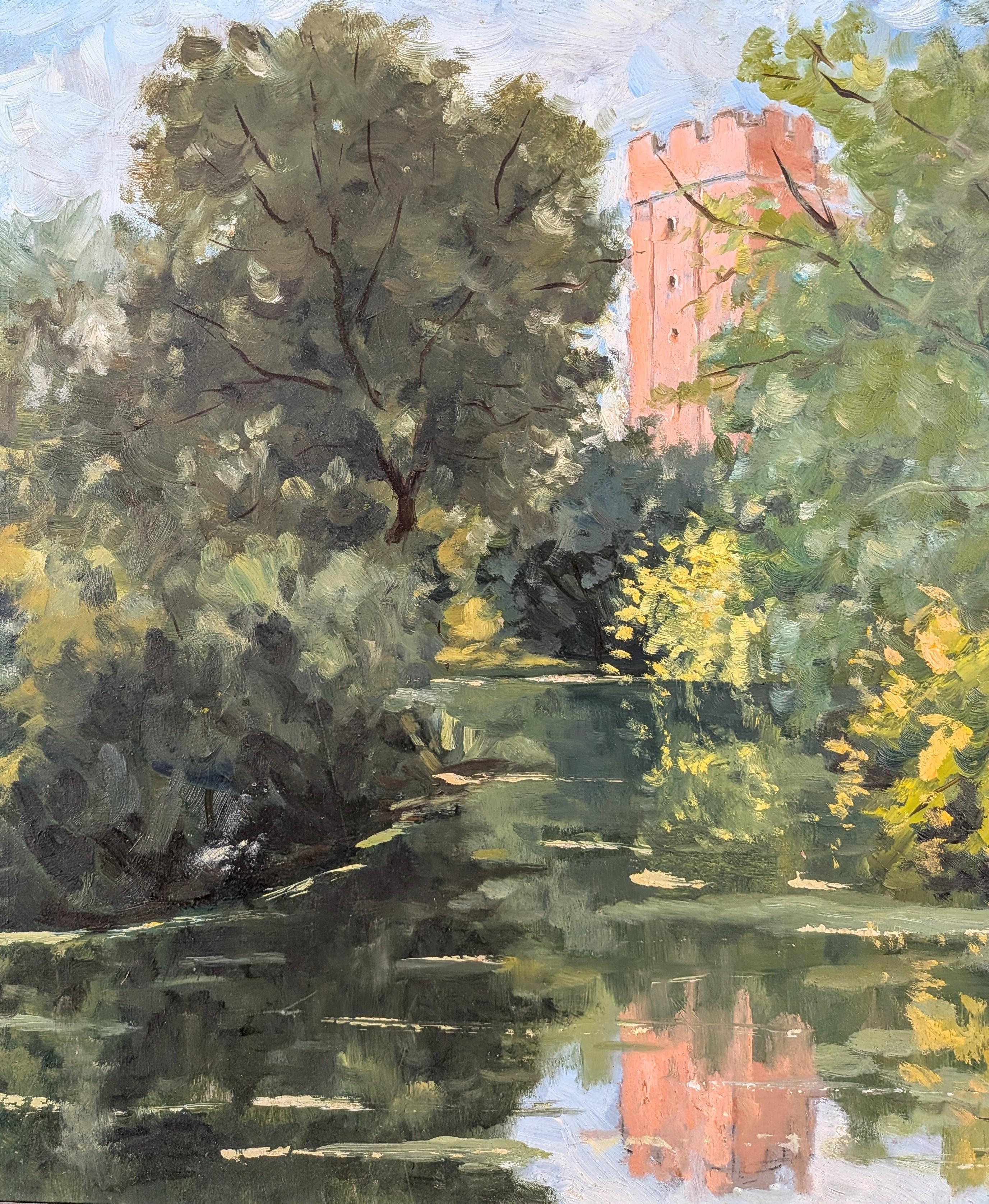 Paysage de rivière Tranquil - Peinture à l'huile française du milieu du 20e siècle en vente 1